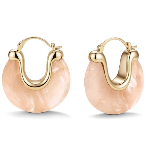 Chunky Gold Resin Hoop Earrings Leverback Statement Huggie Hoops Dangle Drop Dressy Earring Prom Festival Vacation Jewelry for Women - color: Pink, size: Drop