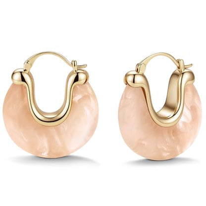 Chunky Gold Resin Hoop Earrings Leverback Statement Huggie Hoops Dangle Drop Dressy Earring Prom Festival Vacation Jewelry for Women - color: Pink, size: Drop