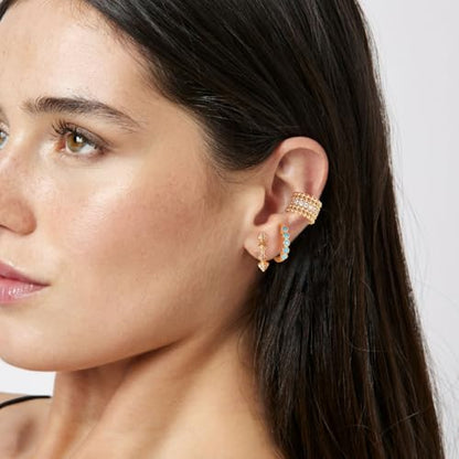 Chunky Ear Cuff Earrings for Women Single | Non Piercing, Clip On, 14K Gold Plated, Cubic Zirconia, Hypoallergenic, Jewelry Gifts - style: 5-line beads