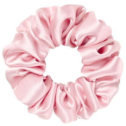 Silk Scrunchie 1.4" Medium Wide 6A 22 Momme 100% Mulberry Silk Hair Ties,Gentle on Hair No Damage No Crease for Women Girls Curly Thick Wavy Hair,Sample Fabric Provided (1, Pink) - color: Pink