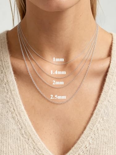 FOCALOOK Womens Chain Necklace, 1/1.4/2mm Thin Cable Link Necklace Chain | Hypoallergenic 316L Stainless Steel, Non Tarnish, Sturdy Chain for Pendants, 14K Gold Plated/Silver/Rose Gold/Black, 14-30" - color: 1.4mm Silver, size: 22 Inch