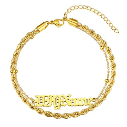 ChainsHouse Double Layer Anklet Bracelet for Women,Adjustable Chain Anklets Stackable Dainty Anklets,Stainless Steel/Gold Plated/Black Ankle Jewelry Gifts - color: B-Gold Plated-Rope Chain