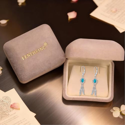 Turquoise Feather Dangle Earrings for Women Sterling Silver Turquoise Jewelry with Feather Dangling Western Chritmas Gifts for Women