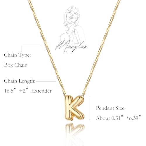 14K Gold Plated Bubble Letter Necklace, Tarnish Free and Waterproof Dainty Initial Necklace for Women, Trendy Personalized Gold Jewelry Gift for Her - color: Gold, style: K