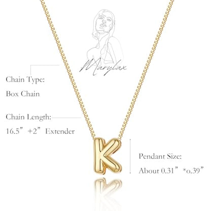 14K Gold Plated Bubble Letter Necklace, Tarnish Free and Waterproof Dainty Initial Necklace for Women, Trendy Personalized Gold Jewelry Gift for Her - color: Gold, style: K