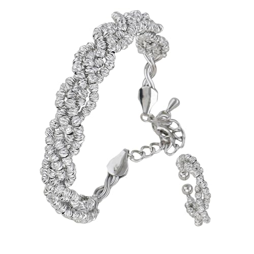 Bracelets for Women, Sliver Plated Trendy Bracelet and Ring Jewelry Set Adjustable Stainless Steel Bangle Bracelet Set for Love