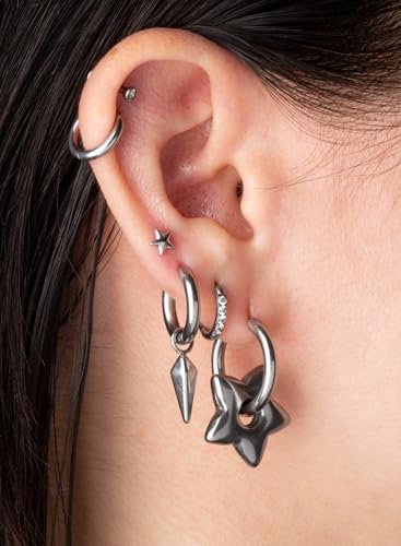 20GA 316L Stainless Steel Faceted Cone Spike Dangling Huggie Hoop Earrings, Sold as a Pair - style: Silver Tone