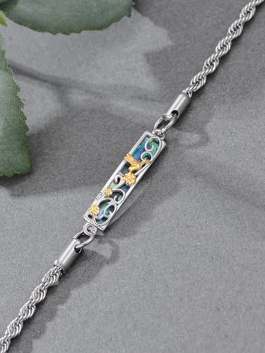 Waves/Tree of Life/Mushrooms/Moon Phase/Butterfly/Hummingbird Bracelet/Anklet 925 Sterling Silver Adjustable Abalone Shell Bar Bracelet/Anklet Summer Jewelry Gifts for Women - color: Hummingbird, size: Bracele 7"+2"