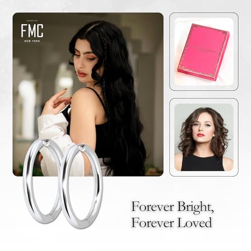 18K Gold Plated Sterling Silver Earrings for Women – Pure & Polished, Twist, Square, Hinged Tube, Abstract & Heart Shape Hoops – Lightweight, Hypoallergenic, Non-Tarnish Jewelry (Sizes: 3x35mm-46x30mm) - color: Silver, size: Hinged Tube (5x45mm)
