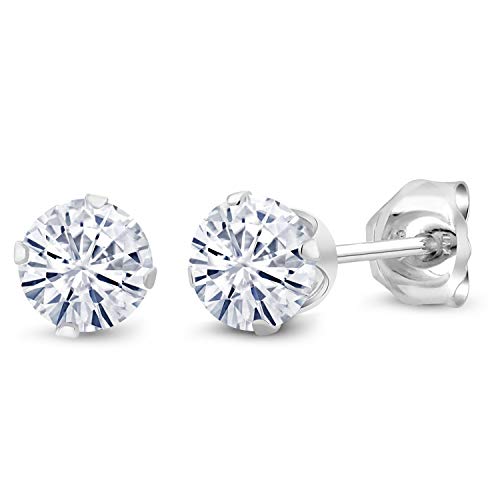 Gem Stone King 925 Sterling Silver Round 4MM Gemstone Birthstone Stud Earrings For Women Men - style: Moissanite, April
