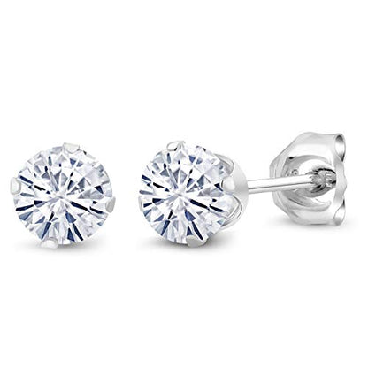 Gem Stone King 925 Sterling Silver Round 4MM Gemstone Birthstone Stud Earrings For Women Men - style: Moissanite, April