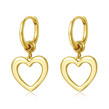 DAILY VIBES Cute Gold Mini Dangle Huggie Hoop Earrings for Women Trendy | 14K Gold Plated, Dainty Cubic Zirconia, Small Hoop Earrings with Charm Drop, Jewelry Gift for Women Ladies - color: Hollow Heart B