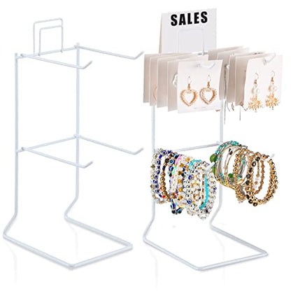 Coume 2 Pcs Jewelry Necklace Display Stand Metal Retail Counter Display Stand for Necklace Bracelets, Earrings, Ring, Keys, Watches(White) - color: white