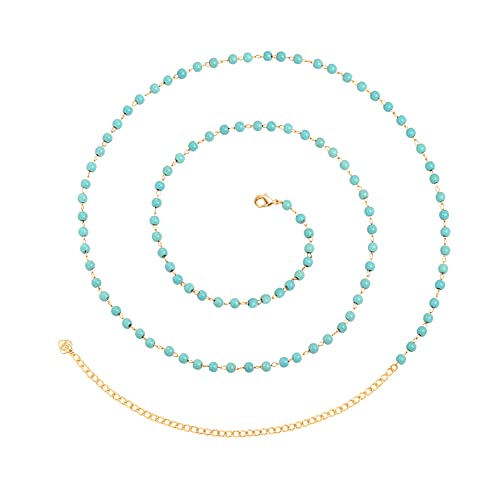 Adjustable 18k Gold Plated Waist Chain, Beach Bikini Body Chain, Handmade Boho Belly Chain - color: P.turquoise beads