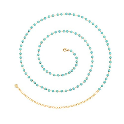 Adjustable 18k Gold Plated Waist Chain, Beach Bikini Body Chain, Handmade Boho Belly Chain - color: P.turquoise beads