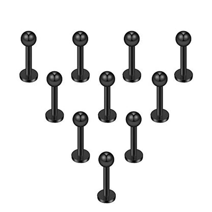 16G 316L Stainless Steel 3mm Ball Labret Monroe Lip Ring Tragus Helix Cartilage Earring Stud Barbell Bar Length 6mm 8mm 10mm 12mm Body Piercing Jewelry - color: Black, size: 6MM