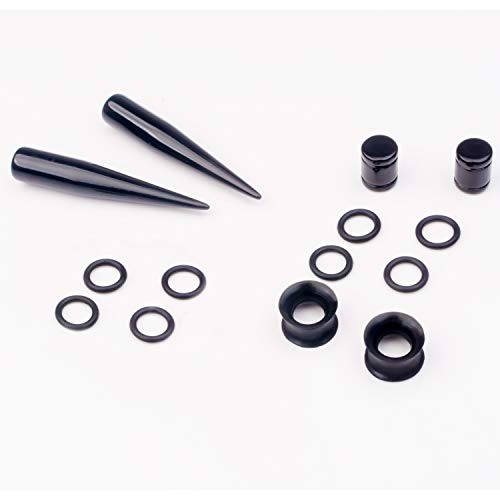 50 Pcs Ear Gauges Stretching Kit 14G-00G | Acrylic Tapers and Plugs Silicone Tunnels, Gauge Expanders Stretching Kit, Piercing Earring Jewelry for Men and Women - color: Black