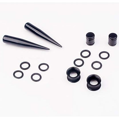 50 Pcs Ear Gauges Stretching Kit 14G-00G | Acrylic Tapers and Plugs Silicone Tunnels, Gauge Expanders Stretching Kit, Piercing Earring Jewelry for Men and Women - color: Black