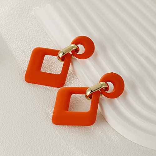 RUOFFETA Acrylic Rectangle Earrings, Fashion Acrylic Square/Oval/Hoop Statement Drop Earrings for Women - color: Orange