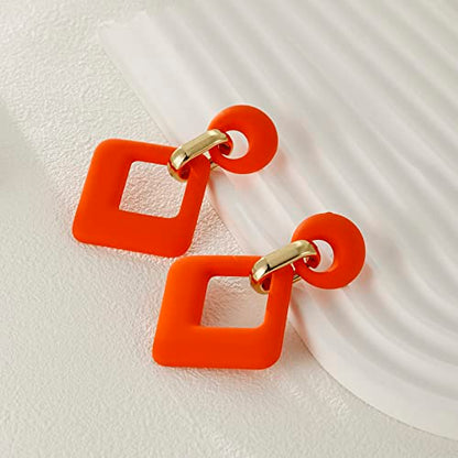 RUOFFETA Acrylic Rectangle Earrings, Fashion Acrylic Square/Oval/Hoop Statement Drop Earrings for Women - color: Orange