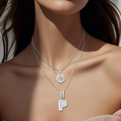 14K Gold Plated Alphabet Necklace Cubic Zirconia Letter Pendant, Personalized Name Jewelry Gift for Women, Customizable A-Z, Birthday/Mothers Day Gifts for Womens - color: White Gold, style: Style-P