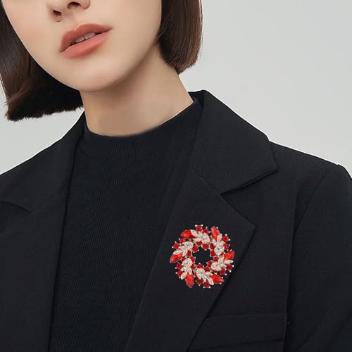 Sparkling Rhinestone Crystal Flower Brooch Pin for Women Large Floral Lapel Pin Wedding Bridal Brooch Bouquet Jewelry - color: Red