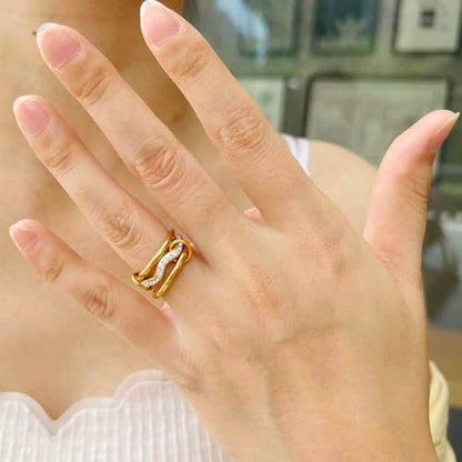 Gold Stackable Rings for Women Non Tarnish, 18k Gold Plated Cubic Zirconia Rings, Silver Multi-Link Connected Knuckle Women Stack Rings Set - color: Gold 2, size: 6