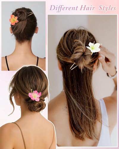 WELROG 3-Pcs Metal Hawaiian Orchid Hair Pins, Non-Slip Stick for Beach Updo | Tropical Flower Vibes,Weddings and Vacations - color: White+Pink+Orange