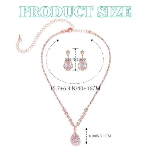 JAKAWIN Clip On Earrings and Necklace Set Silver Rhinestone Jewelry Sets - color: 4 Rose Gold