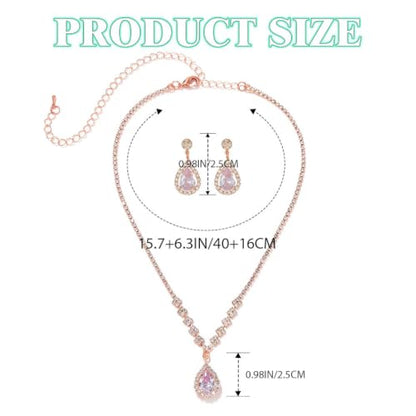 JAKAWIN Clip On Earrings and Necklace Set Silver Rhinestone Jewelry Sets - color: 4 Rose Gold