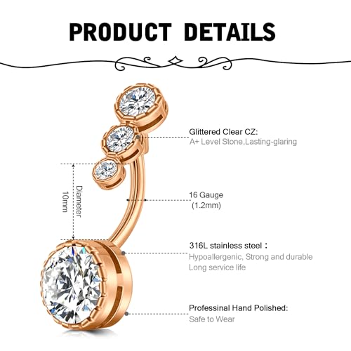 Silver Gold Belly Button Ring for Women Clicker Hoop Belly Rings Opal Navel Piercing Jewelry Dangle Hypoallergenic Surgical Steel Dainty Dangling Navel Rings for Women - color: G1-5pcs rose gold