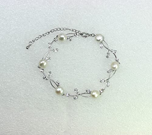 Faship Genuine Freshwater Pearls Floral Necklace Earrings Set | Premium CZ Crystal, Gorgeous, Sparkling - color: Clear / Matching Bracelet