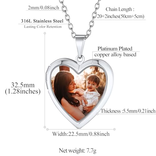 FindChic Locket Necklace for Women Custom Photo Memorial Gifts 4 Colors | Silver/Black/Rose Gold/Gold Plated Personalized for Loved Ones, Birthday Valentine's Day Keepsake - style: 16. Small Heart-Silver