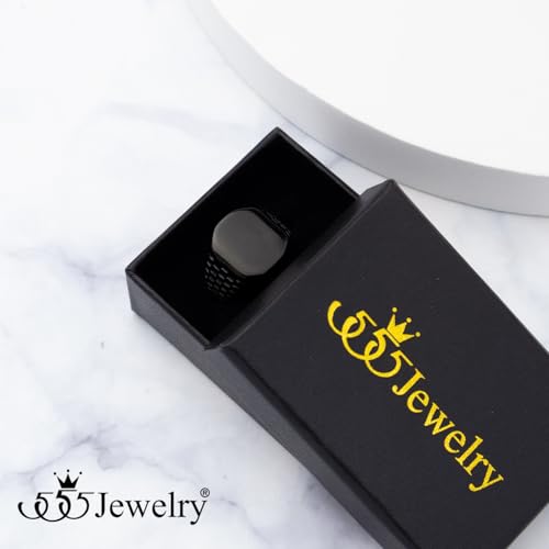 555Jewelry Stainless Steel Solid Plain High Polish Round Signet Ring for Men - color: Square Black
