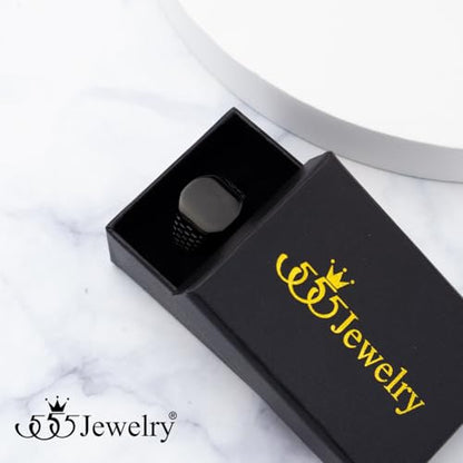 555Jewelry Stainless Steel Solid Plain High Polish Round Signet Ring for Men - color: Square Black