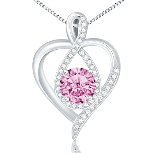 925 Sterling Silver Infinity Heart Necklace for Women, Rhodium Plated Cubic Zirconia Pendant Gift for Girlfriend Wife Mom - Anniversary Valentine's Day Birthday Present with Elegant Gift Box - color: Silver-10-Oct