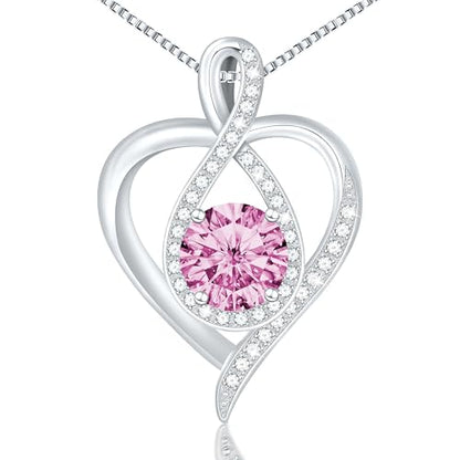 925 Sterling Silver Infinity Heart Necklace for Women, Rhodium Plated Cubic Zirconia Pendant Gift for Girlfriend Wife Mom - Anniversary Valentine's Day Birthday Present with Elegant Gift Box - color: Silver-10-Oct