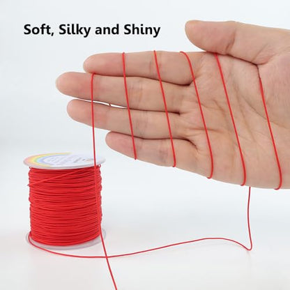 LUSTEMBER 0.8mm Nylon String, Strong Bracelet String, Durable Nylon Cord for Jewelry Making, Bracelets, Beading, Necklaces, Rattail Braiding, Kumihimo, Wind Chimes, Blinds and Handicrafts - size: Red