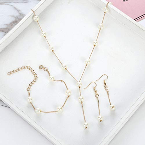 Bridal Necklace Earring and Bracelet Set Faux Pearl Jewelry Set for Women Wedding Bridal Jewelry (Gold)
