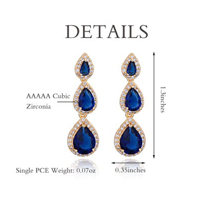 Women's Cubic Zirconia Bridal Earrings - Elegant Long Wedding Party Prom Earring for Bride Bridesmaids Crystal CZ Rhinestone Chandelier Statement Dangle Drop Earrings for Women - color: Blue