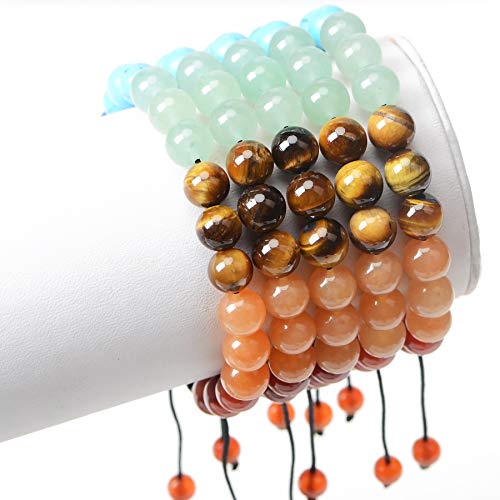MASSIVE BEADS Natural Healing Power Gemstone Crystal Beads Unisex Adjustable Macrame Bracelets - color: 7-Chakra Stones, size: 8mm