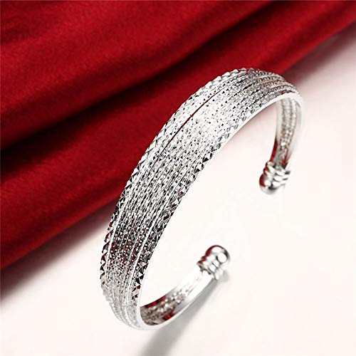 925 Sterling Silver Bracelet Plated Cuff Bangle Bracelet Fashionable Multi-layer Cross Wire Bangle Bracelet Open Adjustable Wide Cuff Bracelet for Teen Girls Fashion Jewelry - color: silver C