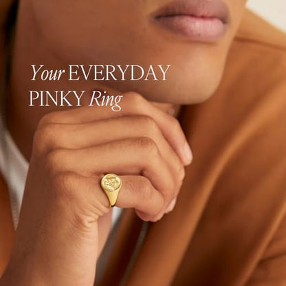 Gold Chunky Signet Stackable Pinky Ring for Women Men, Guardian Angel Cherub, Tarnish-Resistant 18K Gold Plated Stainless Steel Size 3 4 5 6 7 8 9 10 11 - color: Gold
