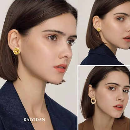 2 Pairs Gold/Silver Hoop Earrings For Women Set Trendy,14K Plated Gold Chunky Huggie Hoop Earings Pack,Oval Twisted Statement Silver Hoops,Fashion Jewelry Gift - color: 12) matte flower stud