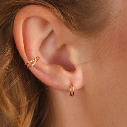 Cartilage Helix Conch Piercing Jewelry Gold Hoop Women Earrings | 2pcs, Huggie, Made of Stainless Steel, 14k Gold Plated, Hypoallergenic, Sparkly Cubic Zircon, Double Hoop design - color: Conch Gold, size: 18g-8mm