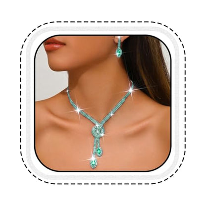 Unicra Silver Rhinestone Bridal Wedding Jewelry Set Crystal Necklace Earrings Sets Formal Prom Costume Jewelry Sets for Women and Brides - color: Green