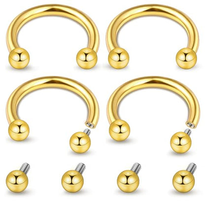 ONESING 20-30 Pcs Septum Rings 16G Septum Jewelry - Surgical Steel Piercings Horseshoe Helix Daith Smiley Tragus Lip Rings Nose Hoop Hinged Seamless Piercing Jewelry for Women Men - color: Gold/Round Ball-16G-8mm