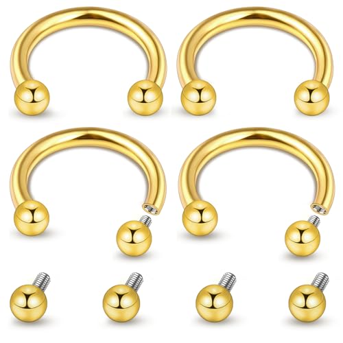 ONESING 20-30 Pcs Septum Rings 16G Septum Jewelry - Surgical Steel Piercings Horseshoe Helix Daith Smiley Tragus Lip Rings Nose Hoop Hinged Seamless Piercing Jewelry for Women Men - color: Gold/Round Ball-16G-8mm