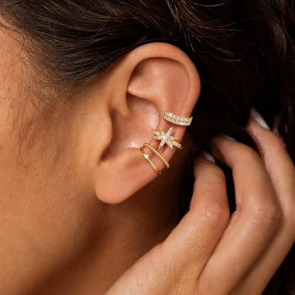 14K Gold Plated Layered Chunky Ear Cuff for Women Thick Ear Clips | Ear Cuff Earrings for Women,Hammered Texture design，Lightweight Hypoallergenic Ear Clips，trendy Jewelry for Daily Party Prom - color: gold 2