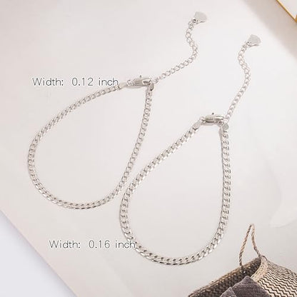 Dankadi 925 Sterling Silver Anklets Bracelet Women/Men Waterproof Simple Durable Chopin Chain/Cuban Link/Figaro/Box/Twist Rope Chain For Beach Foot Jewelry Gift - color: 3MM Blade Chain, size: 27cm